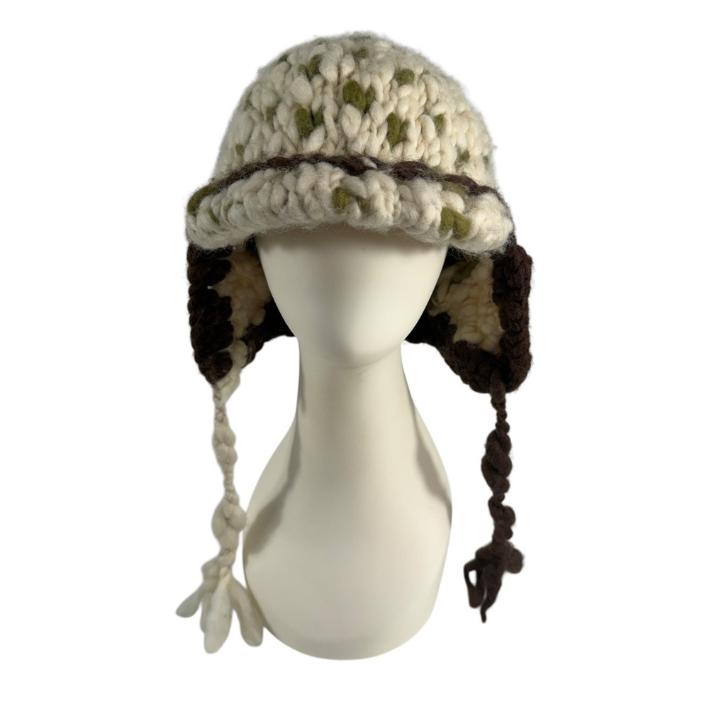 NIRVANNA DESIGNS Nepal Cable‎ Knit Wool Trapper Hat With Faux Fur Unisex Grunge